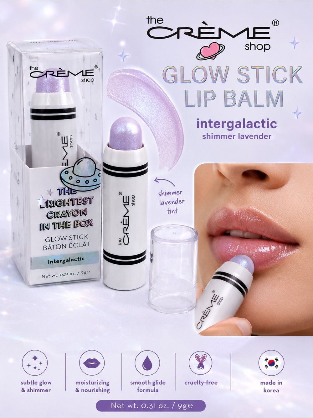 The Crème Shop Glow Stick Lip Balm — Intergalactic Shimmer Lavender